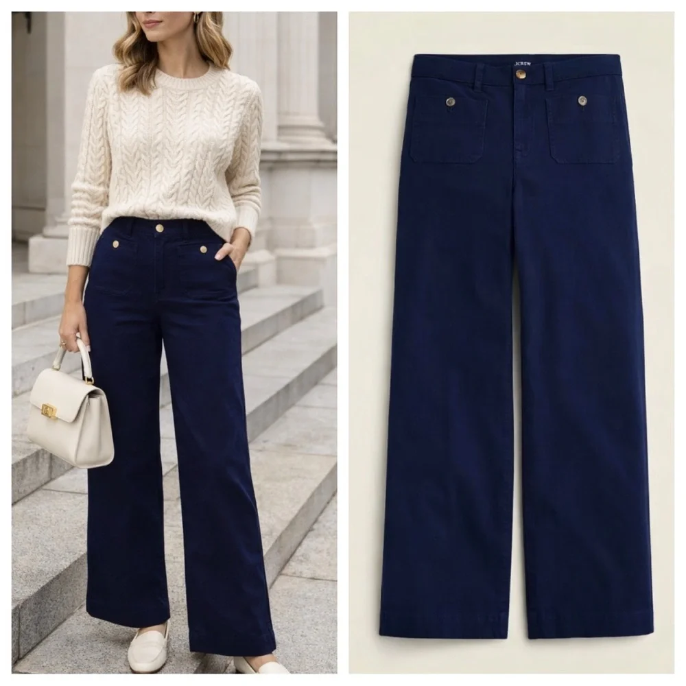 J. Crew Sailor slim wide-leg chino pant navy blue 23903